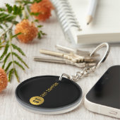 Gepersonaliseerd Elegant Black & Gold Modern Monog Sleutelhanger (Voorkant Rechts)