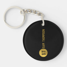 Gepersonaliseerd Elegant Black & Gold Modern Monog Sleutelhanger