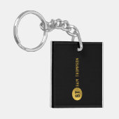Gepersonaliseerd Elegant Black & Gold Modern Monog Sleutelhanger (Voorkant Links)