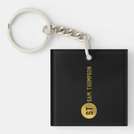 Gepersonaliseerd Elegant Black & Gold Modern Monog Sleutelhanger