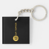 Gepersonaliseerd Elegant Black & Gold Modern Monog Sleutelhanger (Achterkant)
