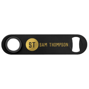 Gepersonaliseerd Elegant Black & Gold Modern Monog Speed Flessenopener