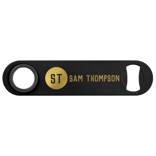 Gepersonaliseerd Elegant Black & Gold Modern Monog Speed Flessenopener (Voorkant (Horizontaal))