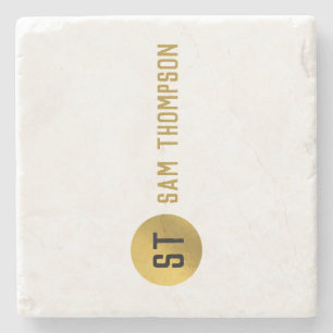 Gepersonaliseerd Elegant Black & Gold Modern Monog Stenen Onderzetter