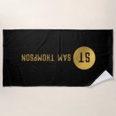 Gepersonaliseerd Elegant Black & Gold Modern Monog Strandlaken (Voorkant)