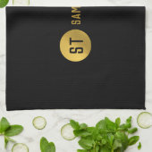 Gepersonaliseerd Elegant Black & Gold Modern Monog Theedoek (Gevouwen)