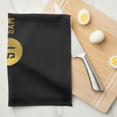 Gepersonaliseerd Elegant Black & Gold Modern Monog Theedoek (Quarter Fold)