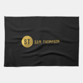 Gepersonaliseerd Elegant Black & Gold Modern Monog Theedoek (Horizontaal)