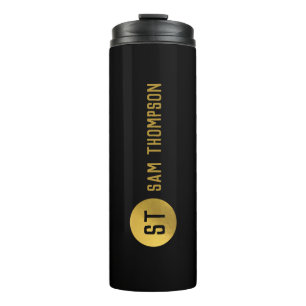 Gepersonaliseerd Elegant Black & Gold Modern Monog Thermosbeker