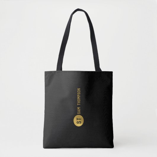 Gepersonaliseerd Elegant Black & Gold Modern Monog Tote Bag (Voorkant)