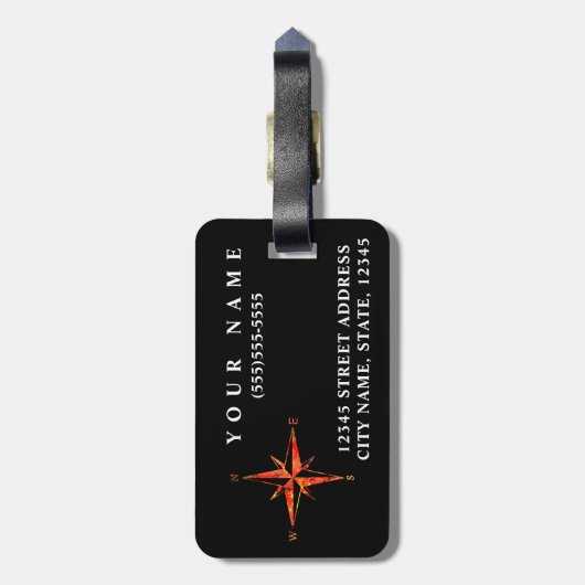 Gepersonaliseerd | Elegant Black Wereldkaart Bagag Bagagelabel (Achterkant verticaal)