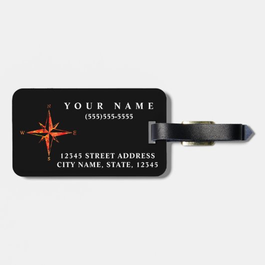 Gepersonaliseerd | Elegant Black Wereldkaart Bagag Bagagelabel (Achterkant horizontaal)