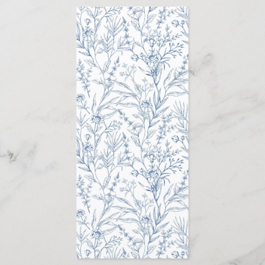 Gepersonaliseerd Elegant Blauw Bloemen Verjaardags Menu (Achterkant)