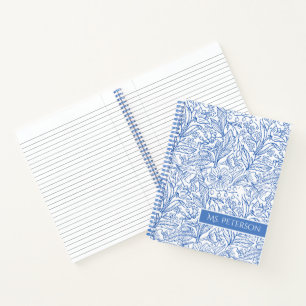 Gepersonaliseerd Elegant Blauw Botanisch Ontwerp Notitieboek
