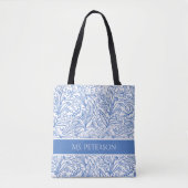 Gepersonaliseerd Elegant Blauw Botanisch Ontwerp Tote Bag (Voorkant)
