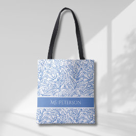 Gepersonaliseerd Elegant Blauw Botanisch Ontwerp Tote Bag