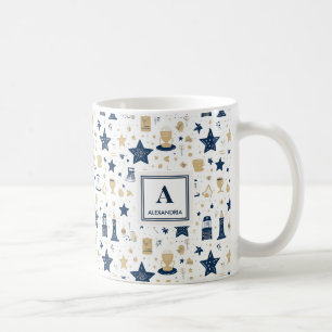 Gepersonaliseerd Elegant Blauw & Gouden Sterren Pa Koffiemok