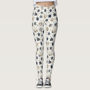 Gepersonaliseerd Elegant Blauw & Gouden Sterren Pa Leggings