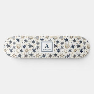 Gepersonaliseerd Elegant Blauw & Gouden Sterren Pa Persoonlijk Skateboard