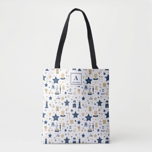 Gepersonaliseerd Elegant Blauw & Gouden Sterren Pa Tote Bag (Voorkant)