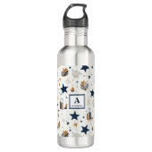 Gepersonaliseerd Elegant Blauw & Gouden Sterren Pa Waterfles (Voorkant)