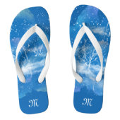 Gepersonaliseerd Elegant Blauw & Wit Monogram Unis Teenslippers (Voetbed)