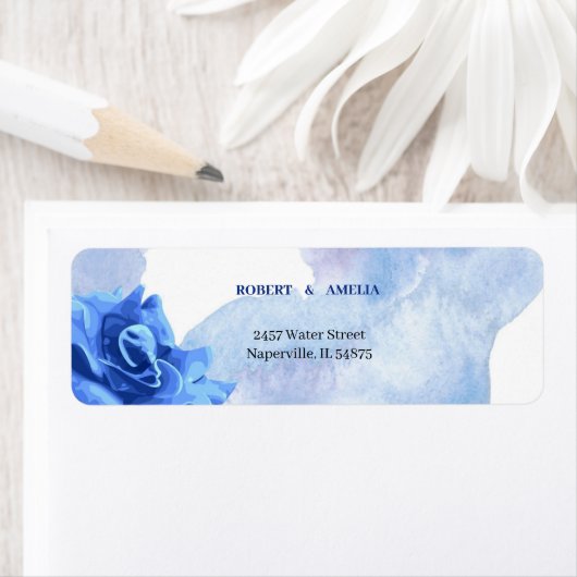 Gepersonaliseerd Elegant Blauwe Bloem Retouradres Etiket (Insitu)
