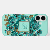 Gepersonaliseerd Elegant  Blauwgroen Roos Case-Mate iPhone Case (Achterkant (horizontaal))
