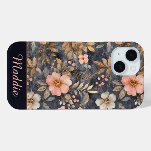 Gepersonaliseerd Elegant Bloemen Roze & Goud Patro Case-Mate iPhone Case (Achterkant (horizontaal))