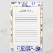 Gepersonaliseerd Elegant Blue Floral Briefpapier (Voorkant)