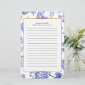Gepersonaliseerd Elegant Blue Floral Briefpapier (Staand voorkant)