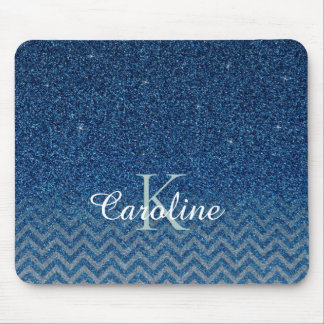 Gepersonaliseerd Elegant Blue Sparkle Glitter Mono Muismat