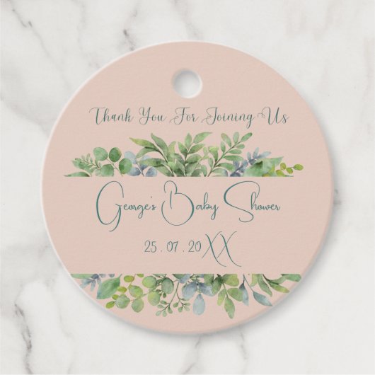 Gepersonaliseerd Elegant Botanisch Baby shower Bedankjes Labels (Voorkant)