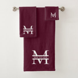 Gepersonaliseerd Elegant Bourgondisch Monogram en  Bad Handdoek