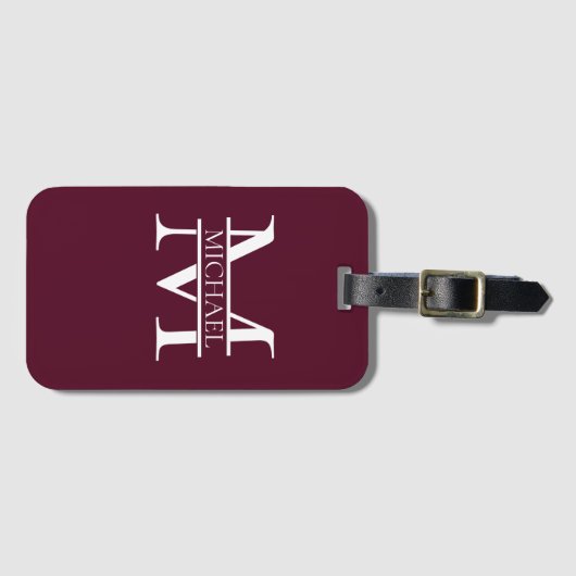 Gepersonaliseerd Elegant Bourgondisch Monogram en  Bagagelabel (Voorkant (horizontaal))