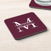Gepersonaliseerd Elegant Bourgondisch Monogram en  Bier Onderzetter (Linkerzijde)