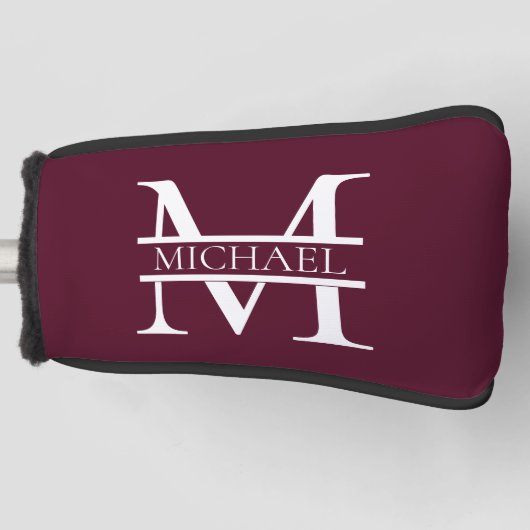 Gepersonaliseerd Elegant Bourgondisch Monogram en  Golfheadcover (Voorkant)