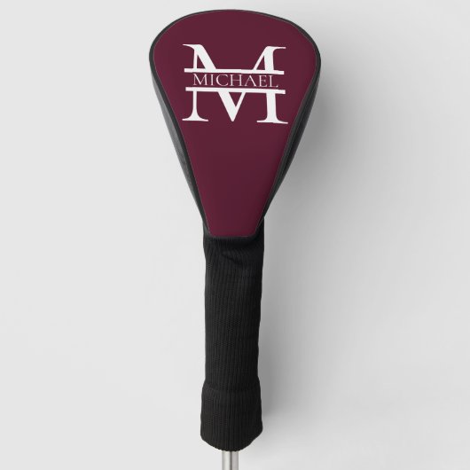 Gepersonaliseerd Elegant Bourgondisch Monogram en  Golfheadcover (Voorkant)
