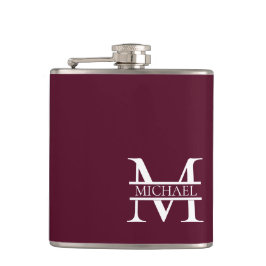 Gepersonaliseerd Elegant Bourgondisch Monogram en  Heupfles