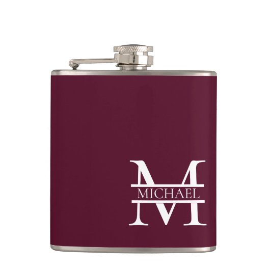 Gepersonaliseerd Elegant Bourgondisch Monogram en  Heupfles (Voorkant)