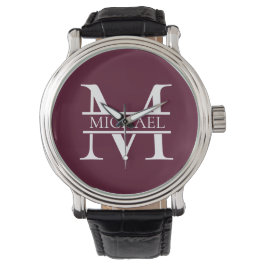 Gepersonaliseerd Elegant Bourgondisch Monogram en  Horloge