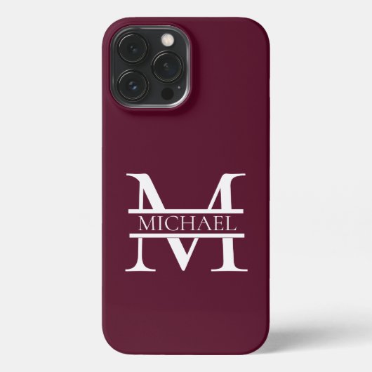 Gepersonaliseerd Elegant Bourgondisch Monogram en iPhone Hoesje (Achterkant)