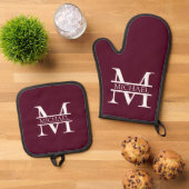 Gepersonaliseerd Elegant Bourgondisch Monogram en Ovenwant & Pannenlap Set (Top down)