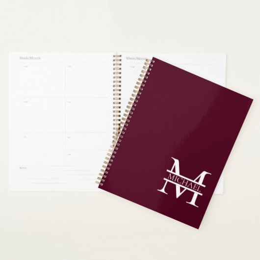 Gepersonaliseerd Elegant Bourgondisch Monogram en Planner (Display)