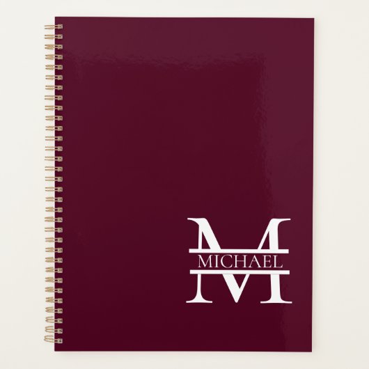 Gepersonaliseerd Elegant Bourgondisch Monogram en  Planner (Voorkant)