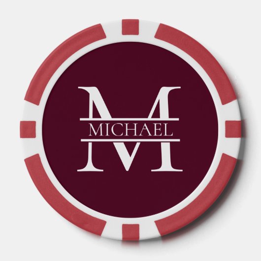 Gepersonaliseerd Elegant Bourgondisch Monogram en Poker Chips (Voorkant)