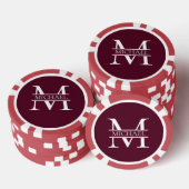 Gepersonaliseerd Elegant Bourgondisch Monogram en Poker Chips (Opstapeling)