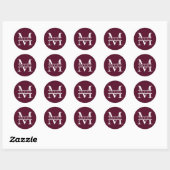 Gepersonaliseerd Elegant Bourgondisch Monogram en Ronde Sticker (Vel)