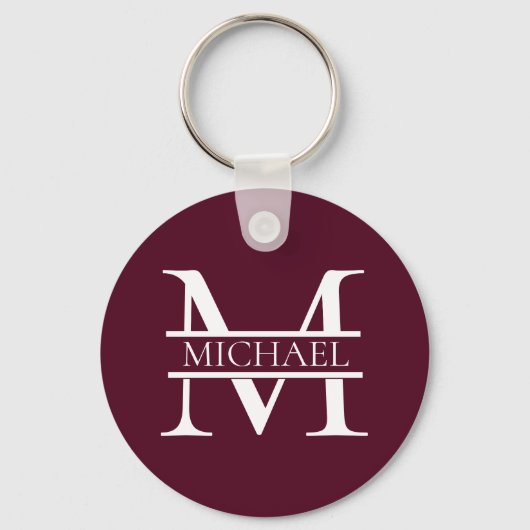 Gepersonaliseerd Elegant Bourgondisch Monogram en  Sleutelhanger (Achterkant)