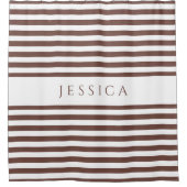 Gepersonaliseerd Elegant Bruin Streepjespatroon Douchegordijn (Voorkant)